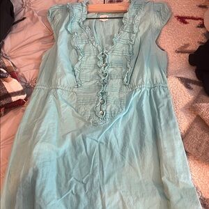 Edme & Esyllte Shirt Womens 6 Aqua Blue 100% Cotton Tunic Cap Sleeve Blouse